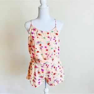 Xhilaration Pink Orange Coral Floral Racerback Tank & Shorts Pajama Set